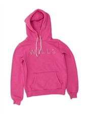 JACK WILLS Womens Graphic Hoodie Jumper UK 8 Small Pink Cotton BV25