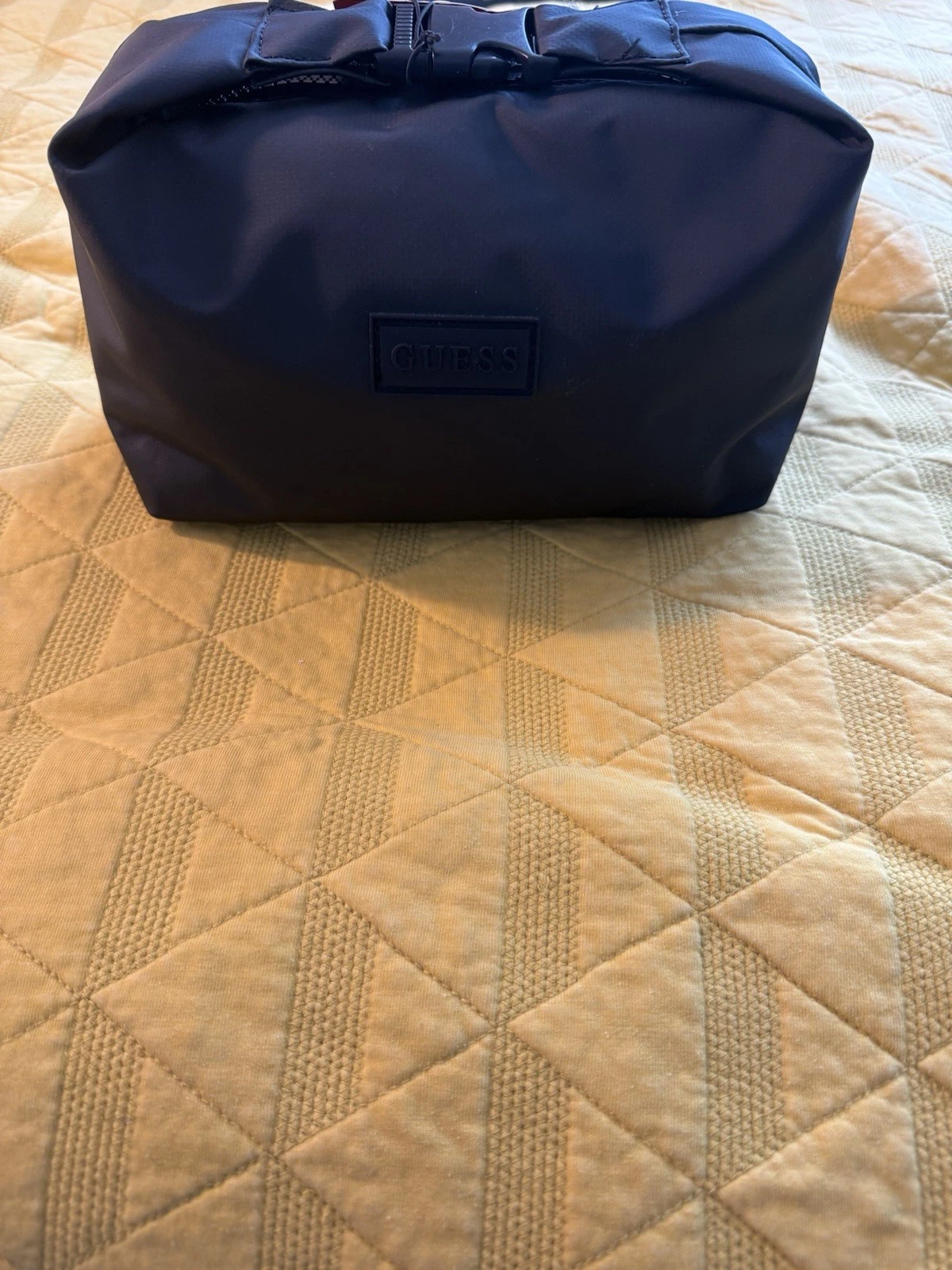 GUESS Black Roll Top Cosmetic Bag Travel Toiletry Makeup Organizer Zip Closure