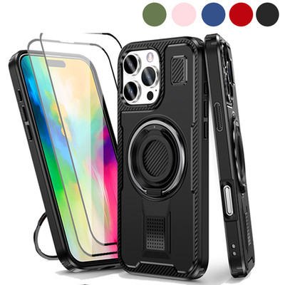 Shockproof TPU Case For iPhone 16/15 Pro Max/Plus With Stand+2 Screen Protectors