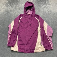 REI Rain Jacket Girls M 10/12 Purple White Nylon Full Zip Hooded Winter Warm
