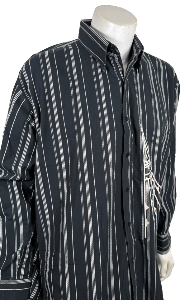 Manzini 设计师黑色条纹长袖衬衫尺寸 2XL 棉混纺 * 垃圾摇滚 — 第 2/4 张图片