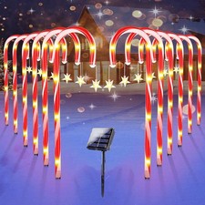 12-24 Pack Solar Christmas Candy Cane Pathway Lights Garden Outdoor Lamp Decor