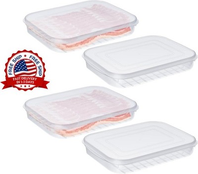 4 recipientes de plástico para guardar tocino, fiambres y quesos, con tapas