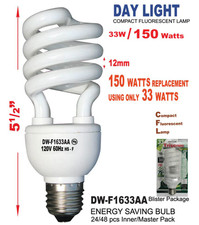 Daylight Bulb Light 33 W Energy 150 Watt Output White Compact Fluorescent