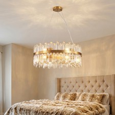 24 inch Gold Crystal Chandelier Modern 12 Light Pendant Ceiling Kitchen Fixture