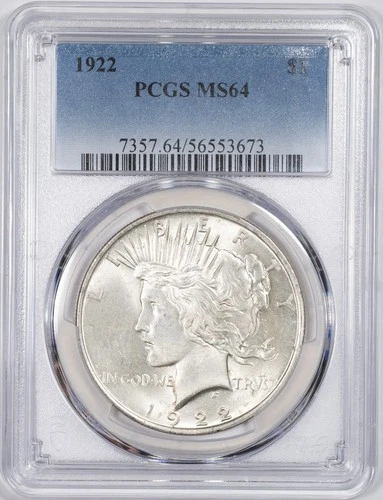 1922 PCGS MS64 Peace Silver Dollar Philadelphia Mint Uncirculated BU+