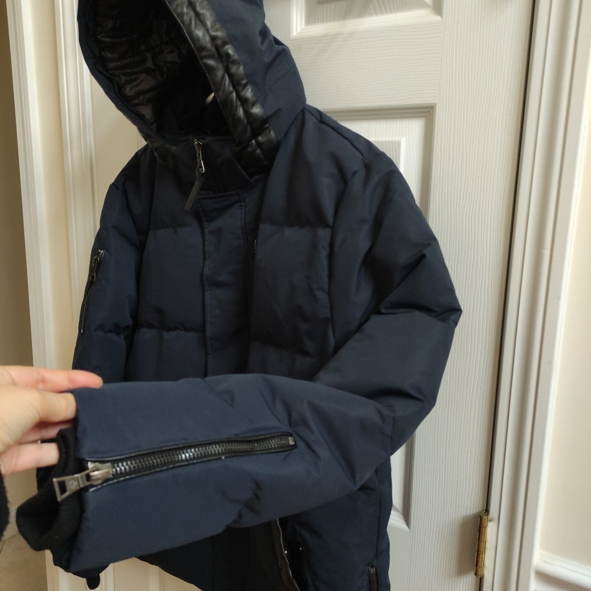Point Zero Down Jacket Faux Leather Trim Men's XL Navy image 6