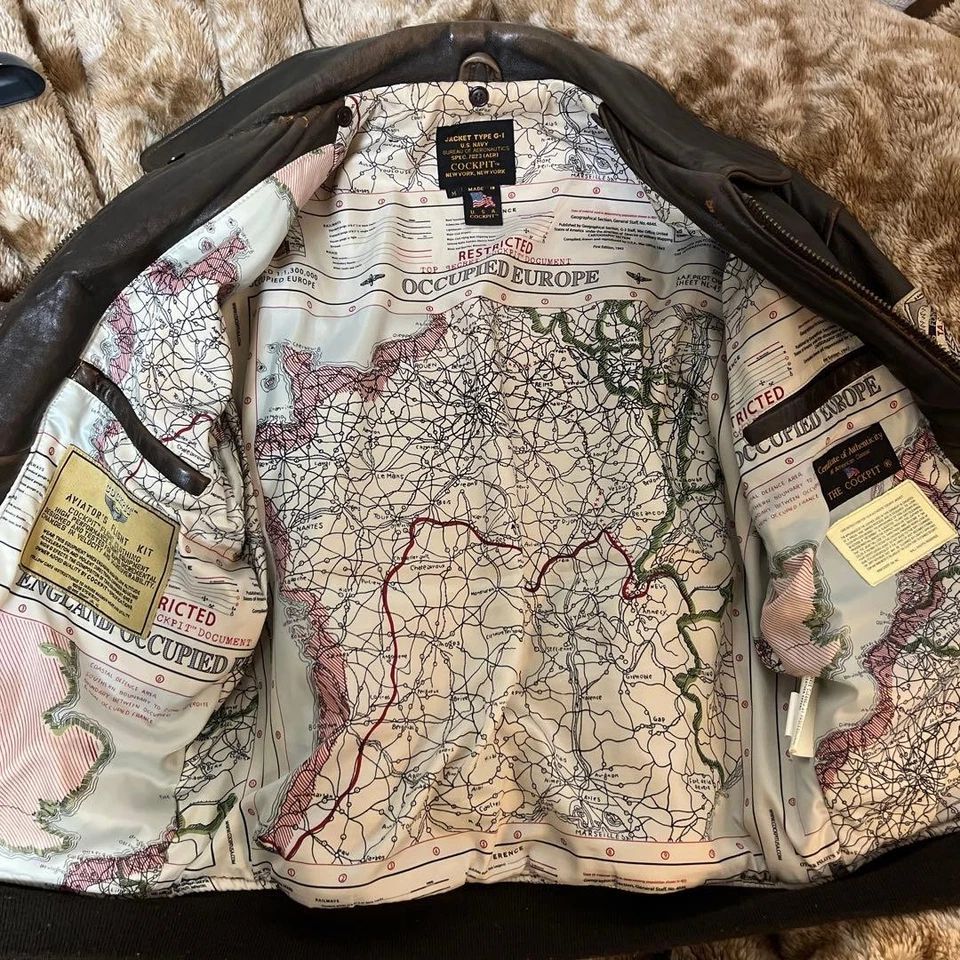 TOP GUN Leather Jacket Cockpit USA Vintage G-1 Aviator Flight Military Men Size - Image 3 of 4