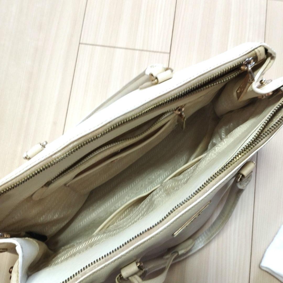 Prada Galleria White Leather Handbag AB Used Shoulder Bag Belt thumbnail 10