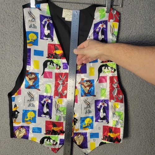 Vintage 1994 Looney Tunes Vest 90s Small Black Bugs Bunny Daffy Duck Road Runner - Picture 4 of 12