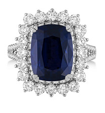 Beautiful Royal Blue Cushion 8.26CT Sapphire  Brilliant Cut CZ Double Halo Ring
