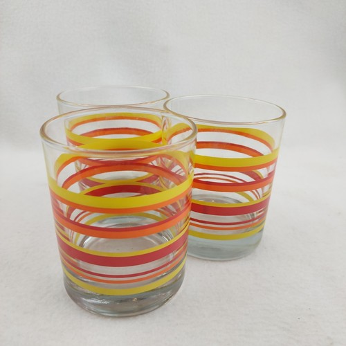 Set Of 3 Vintage MCM Collins Highball Striped Tumbler Red Yellow Orange - Picture 3 of 11