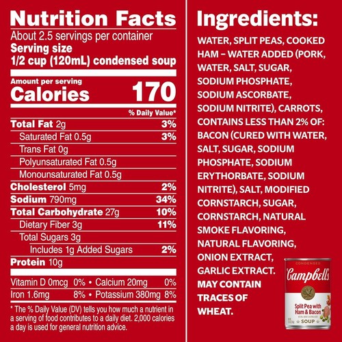 (12 Pack) Campbell's Condensed Split Pea with Ham & Bacon Soup, 11.5 Ounce - Picture 5 of 6