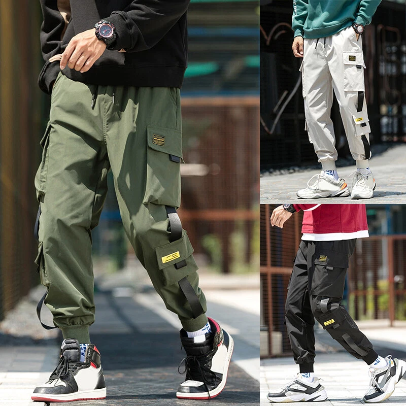 Mens Cargo Combat Work Trousers Pocket Cuffed Joggers Pants Sports  Streetwear