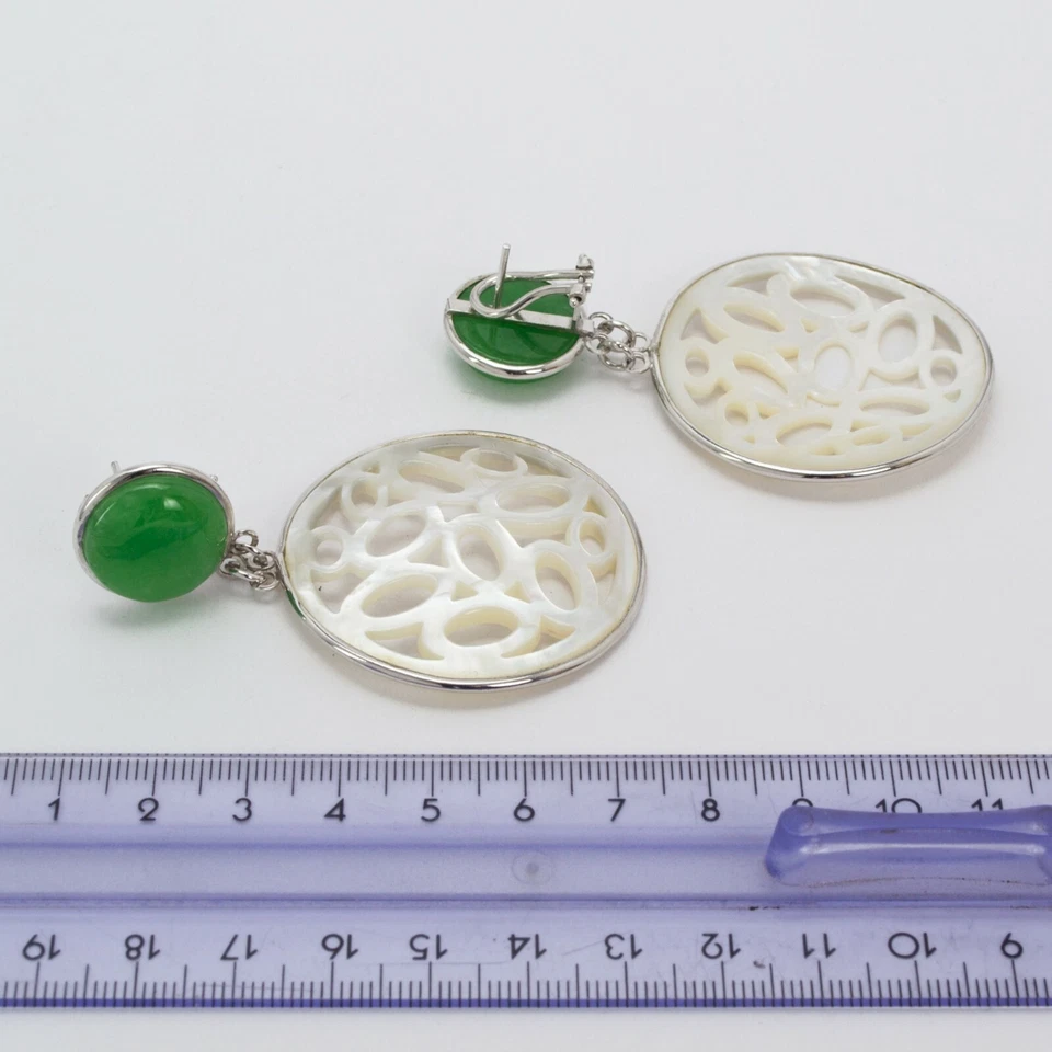 ORECCHINI IN ARGENTO 925 CON GIADA VERDE E MADREPERLA TONDA AGHT 034 - Immagine 3 di 3