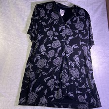R&M RICHARDS women Acetate glitter floral button down collar Blouse 16 USA made