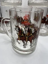 6 Budweiser Mug Cup Beer Champion Clydesdales Horse Anheuser Busch Glass Set