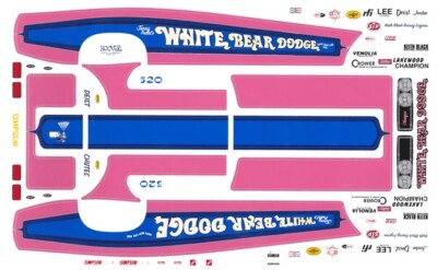 Tom Hoover White Bear Lodge Dodge 1/64th Scale NHRA Slot Car Waterslide Decals