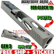 AGGRESSIVE ARMS PORTED GUNMETAL / NICKLE STAINLESS SLIDE For GL0CK 19 GEN 3 RMR