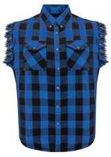 Men's Black  Blue Sleeveless Flannel Sleek Design Cotton Summer Fashion Shirt