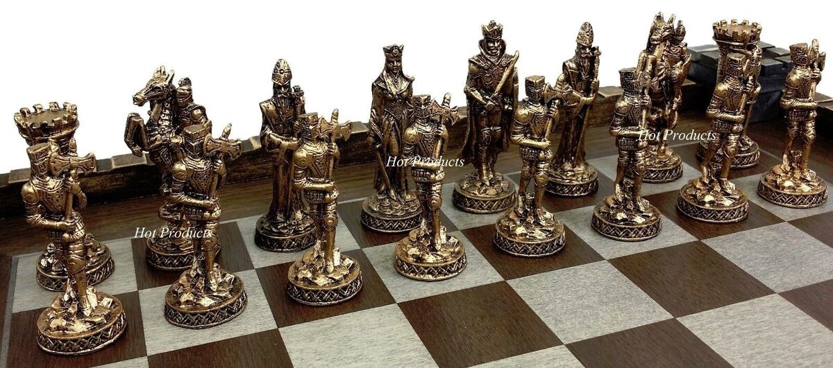 17" Medieval Fantasy Chess Game Set w/ 3D Castle Platform Metal Pewter  3" King