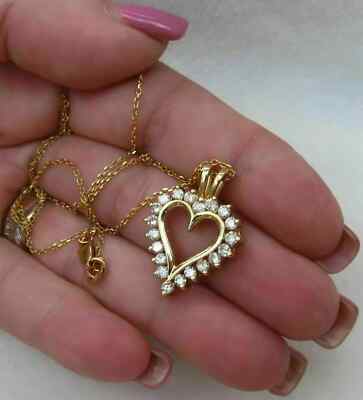 1.00CT Round Cut Diamond Heart Pendant Necklace For Womens 14K Yellow Gold Over
