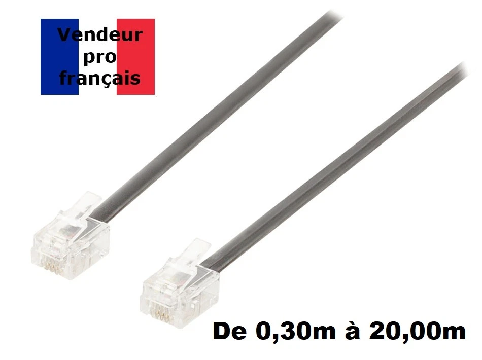 DITM® Cordon Téléphone ADSL RJ11 mâle / RJ 11 mâle - Noir - de 0,30 m à 20,00m