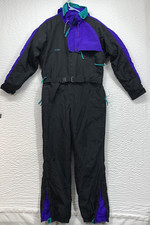 90's Columbia Men's Black/Purple Radial Sleeve Full-Body Ski Snow Suit Size L