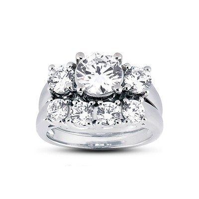 7.29ct E-SI2 Round Natural Diamonds 18k  Classic Ring with Wedding Band