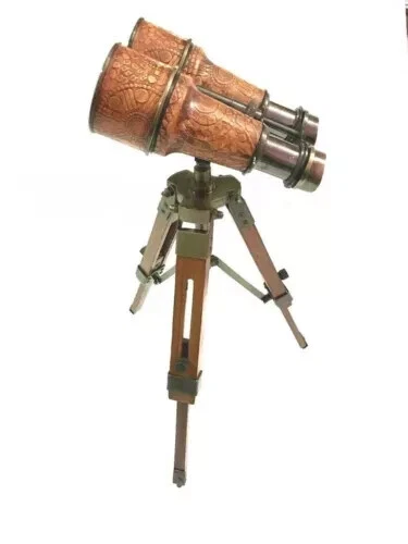 Antiguo Telescopio Marino Binocular de Latón con Trípode Estilo Mesa de Pie Regalo Foto 3 de 4