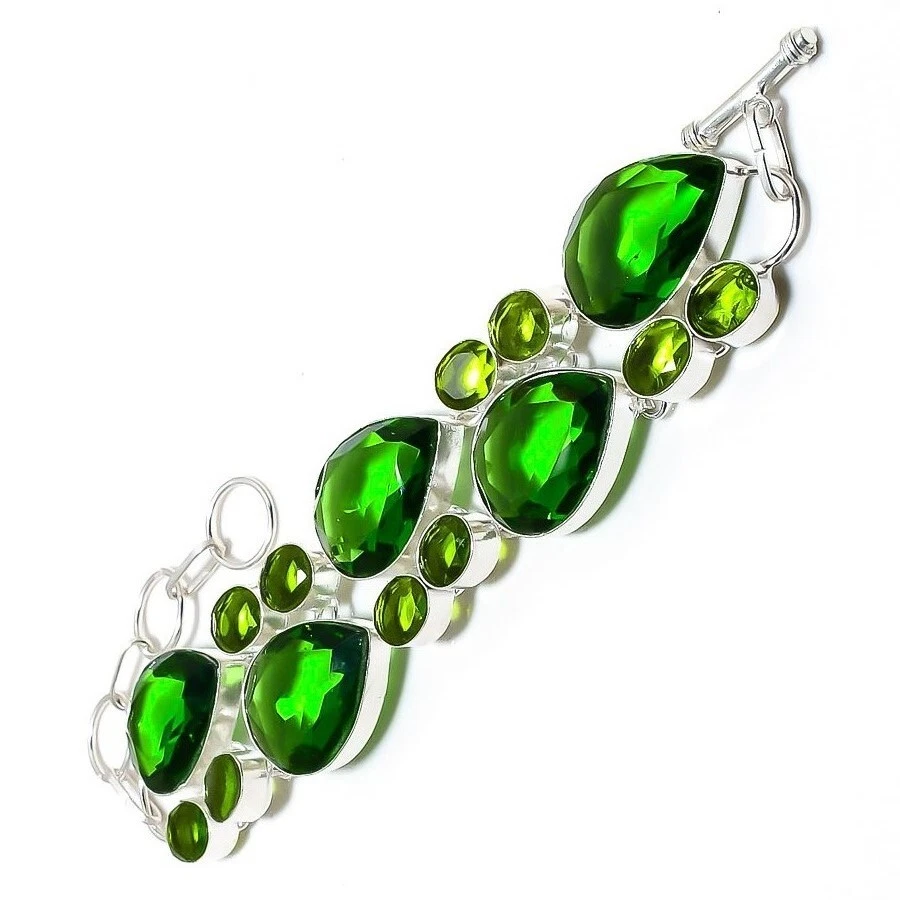 Beautiful Peridot Gemstone 925 Sterling Silver Handmade Jewelry Bracelet 8" - Image 4 of 4