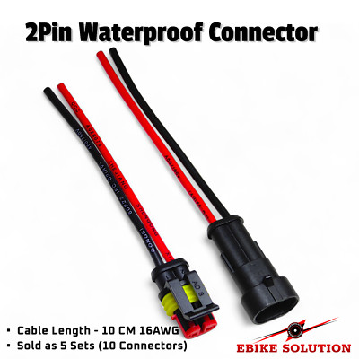 5er-Set 12 V 2-poliges Kabel Draht Stecker wasserdicht versiegelt passt Elektroauto UK