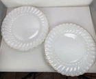 VINTAGE  ANCHOR HOCKING JADEITE SWIRL SHELL LARGE DINNER TWO 10" PLATES USA
