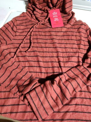 Evereve Payton Jensen Striped Long Sleeve Tunic Hoodie in Red/black Sz S
