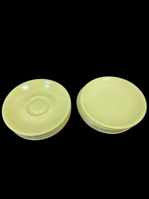 Lot Of 14 Vintage Russell Uright Plates And Saucers Light Green/yellow Speckled