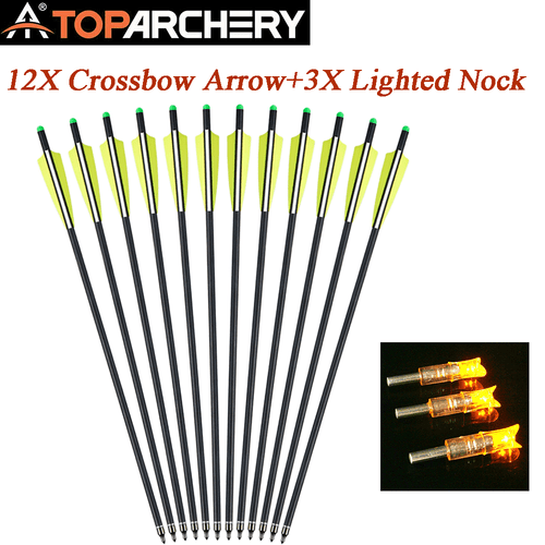 12X Archery Crossbow Bolts 20" Carbon Arrows OD 8.8mm & 3X Lighted Nocks Shoot