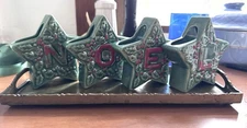 4 Vintage Lipper & Mann Ceramic Christmas NOEL Star Holly Set RARE HTF 4"