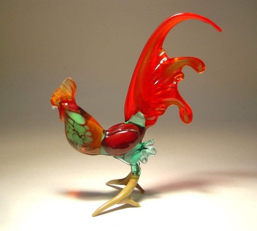 Red Tail Elegant Glass Rooster Figurine - Picture 2 of 2
