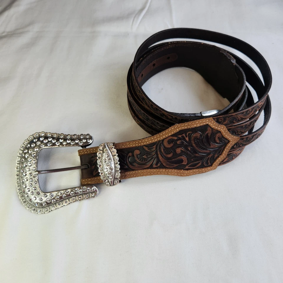 Cinturón Tony Lama Cuero Estrás Mujer 36 Ancho Western Rodeo Vaquero Vaquera Foto 2 de 4