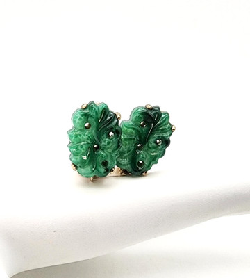 RARE VINTAGE DESIGNER SIGNED CINER GREEN GLASS FAUX JADE '50's CLIP ON EARRINGS!