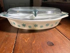 Vintage Pyrex Turquoise Snowflake Divided 1-1/2 Quart Casserole Dish With Lid 37