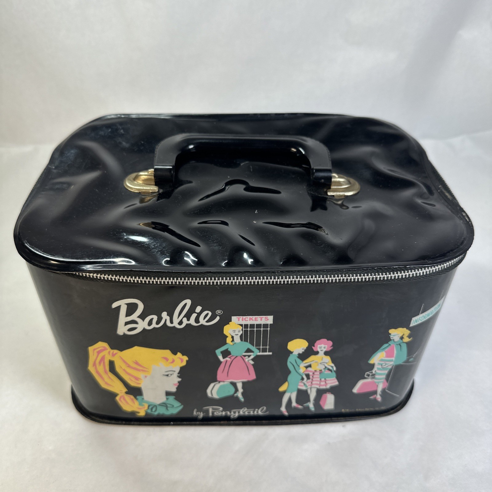 Vtg 1962 Barbie by Ponytail Train Case Mattel Zipper Doll Carry Storage