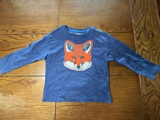 Mini Boden Blue Fox Appliqu  Shirt Boys Long Sleeve Top Size 4-5