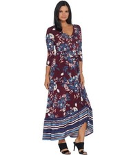 NWot Du Jour Floral Faux Wrap Knit Maxi Dress Burgundy Large #73455