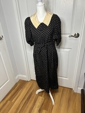 Vintage Valentino Studio Blue Beige Polka Dot 100% Silk Dress Size 6