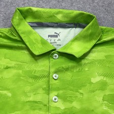 Puma Polo Shirt Mens Large Green Camouflage Golf Performance Stretch Lightweight
