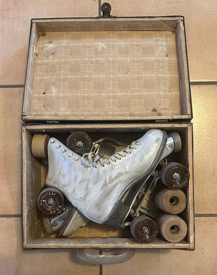Vtg Betty Lytle Style Sure Grip White Leather Roller Skates W 6.5 (Orig Box)