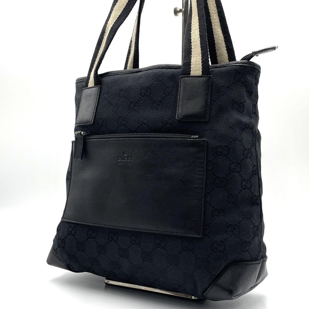 Gucci GG Canvas Sherry Line Black Handbag 9.1x9.8x4.3in with 19.3in Handle