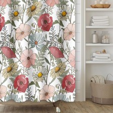 72x72 Pink Flower Shower Curtain Colorful Wild Flower Floral Green Plant