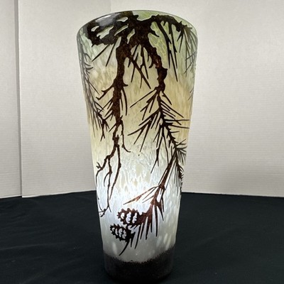 Charles Schneider (Inspired) Large 12'' Pate de Verre Art Deco Cameo Glass Vase